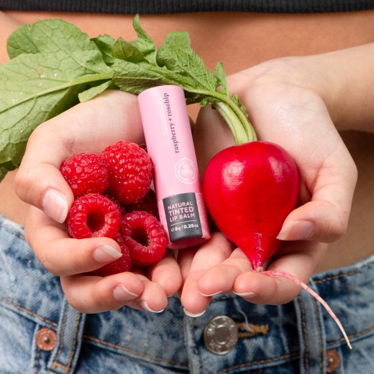 Slo Naturals, organic ingredients, raspberry tinted lip balm.