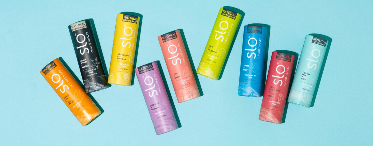 Slo aluminium-free natural deodorant range in plastic-free cardboard tubes